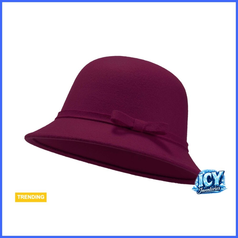 Adjustable Suede Wool Bucket Hat with Bowknot, Vintage Style, One Size
